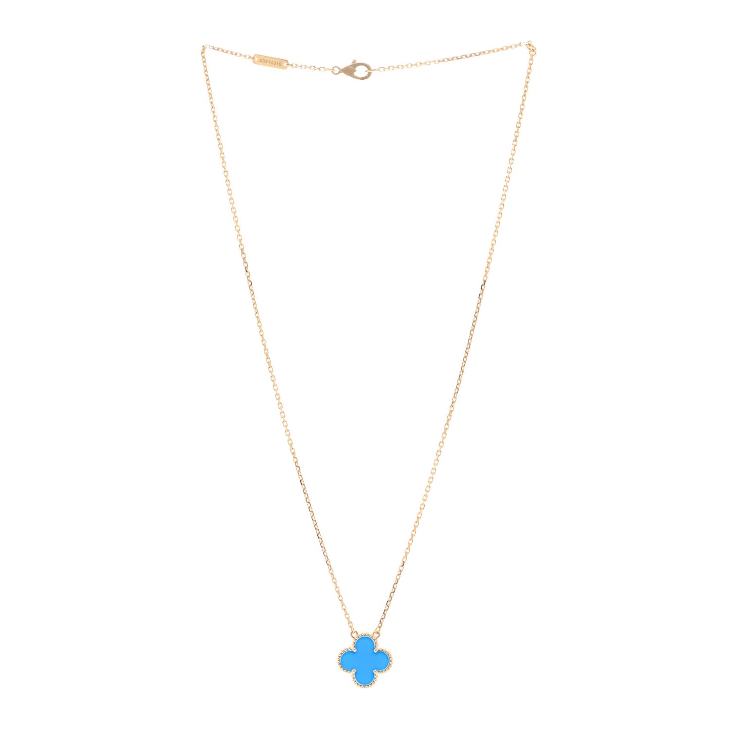 18K Yellow Gold Blue Agate Vintage Alhambra Pendant Necklace