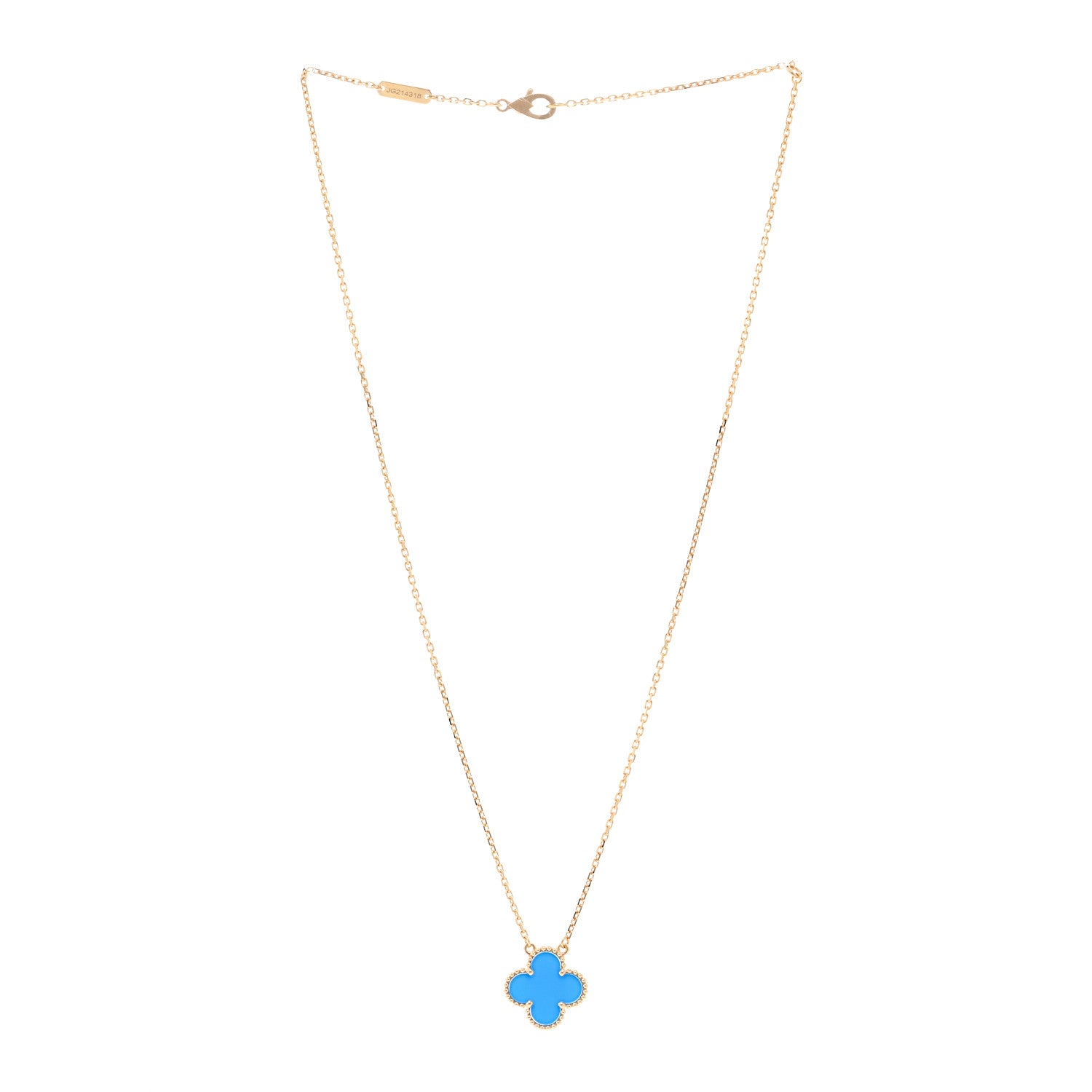 Van Cleef & Arpels 18K Yellow Gold Blue Agate Vintage Alhambra Pendant Necklace 3 of 5