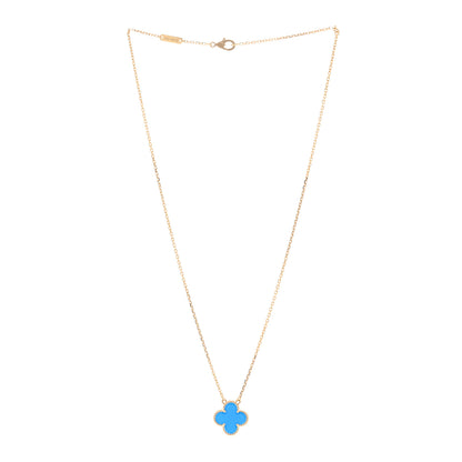 Van Cleef & Arpels 18K Yellow Gold Blue Agate Vintage Alhambra Pendant Necklace 3 of 5