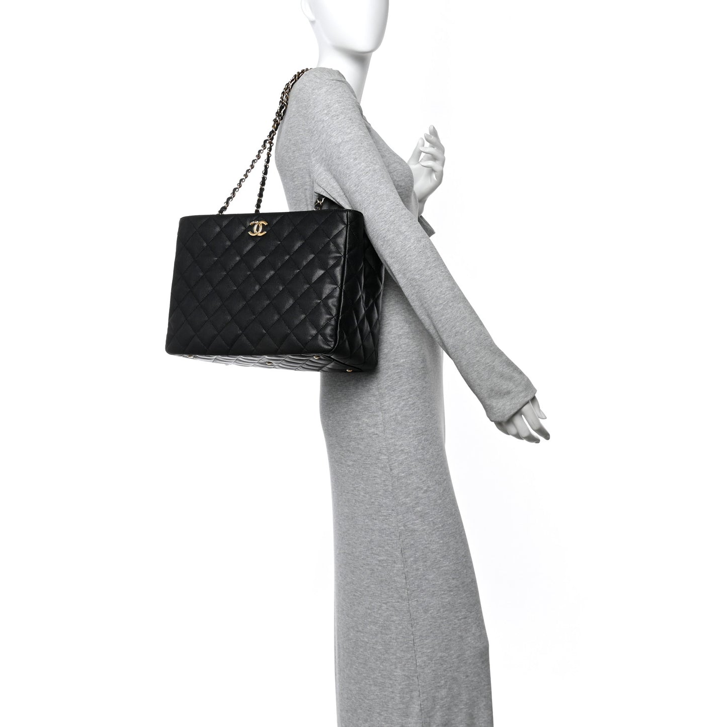 Caviar Quilted Small Shopping Tote Black