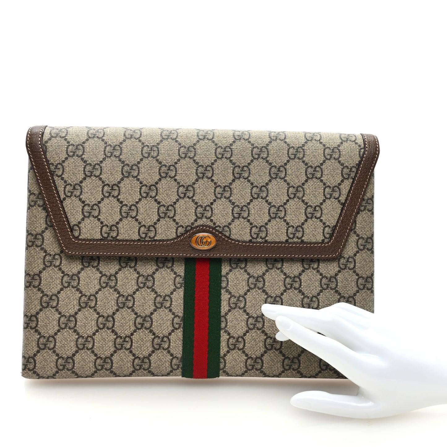 GG Supreme Monogram Web Ophidia Clutch Beige New Acero