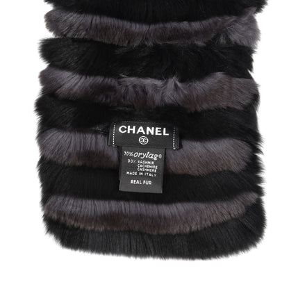 Chanel Orylag Rabbit Fur CC Scarf Black Grey 4 of 4