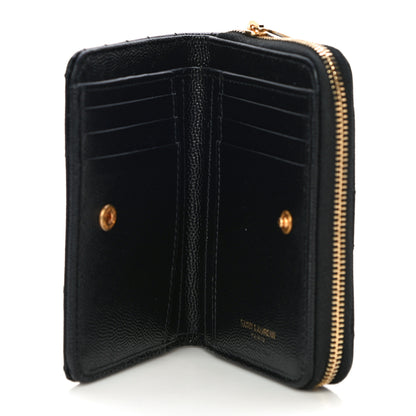 Saint Laurent Grain De Poudre Matelasse Chevron Monogram Compact Zip Around Wallet Black 4 of 11