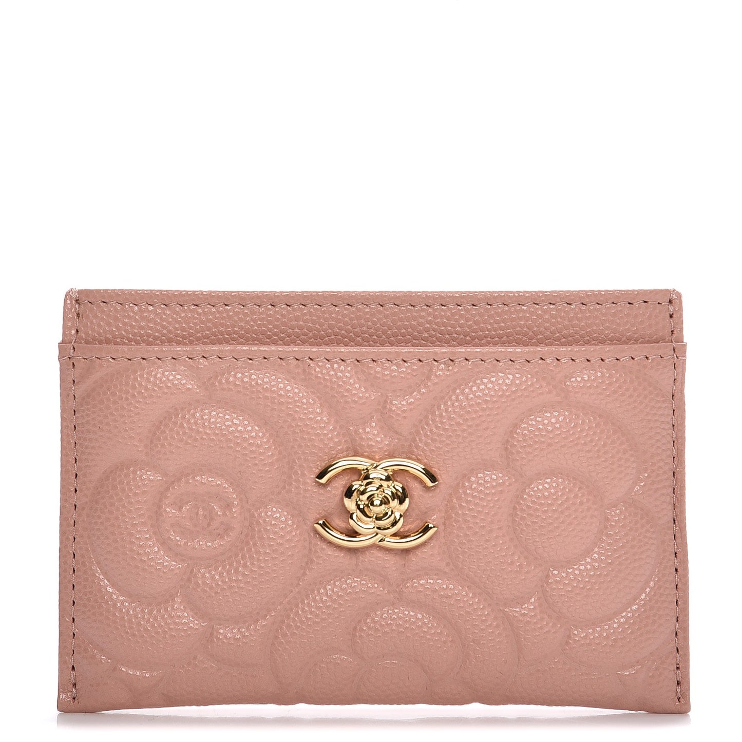 Caviar Camellia Embossed Card Holder Pink