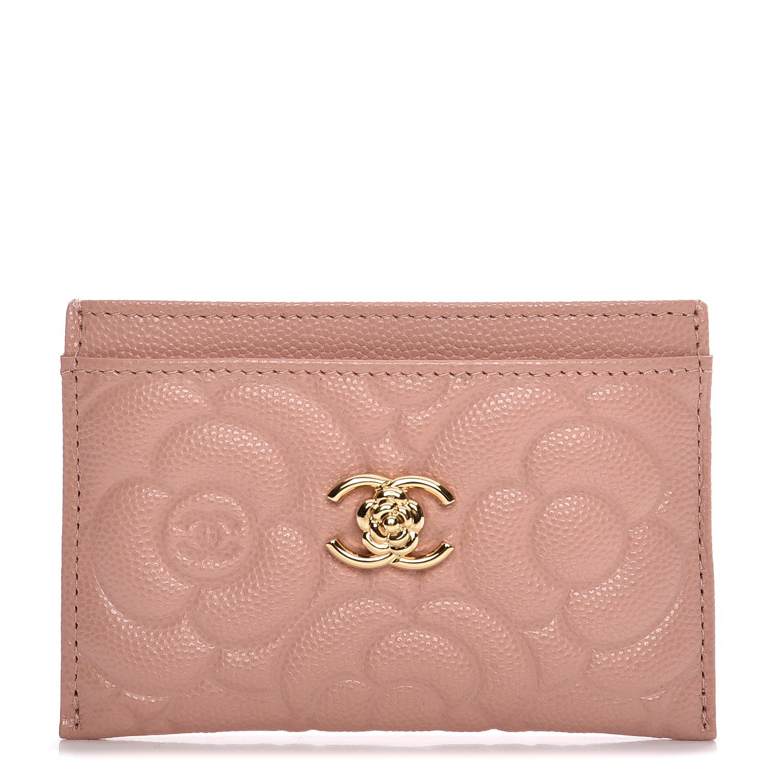 Chanel Caviar Camellia Embossed Card Holder Pink 1 of 9