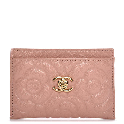Chanel Caviar Camellia Embossed Card Holder Pink 1 of 9