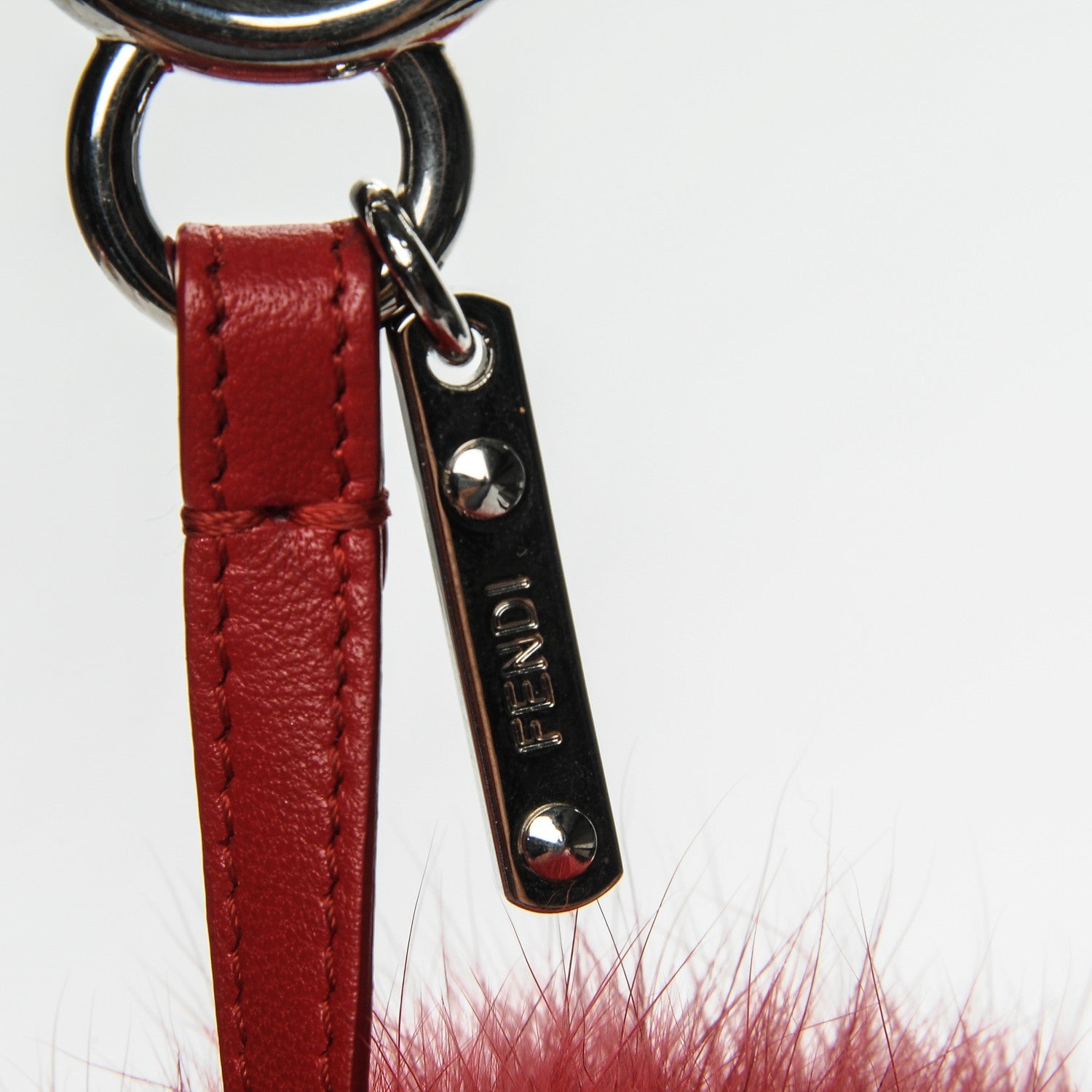 Fendi Fox Fur Shiny Nappa Bi-Color N ABCharm Bag Charm Rosso Chiaro Lago Strawberry 4 of 4