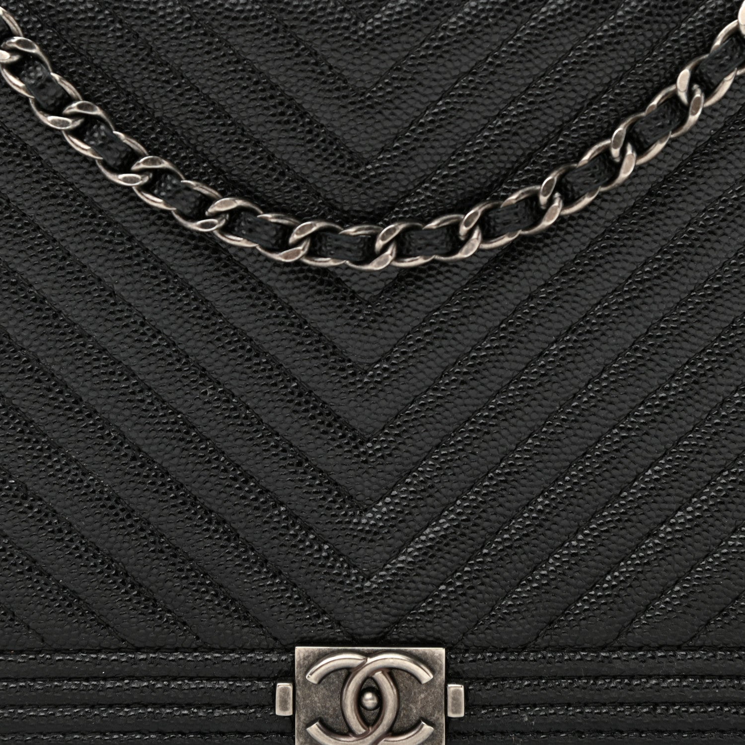 Chanel Caviar Chevron Quilted Boy Wallet On Chain WOC Black 10 of 12