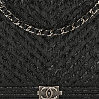 Chanel Caviar Chevron Quilted Boy Wallet On Chain WOC Black 10 of 12