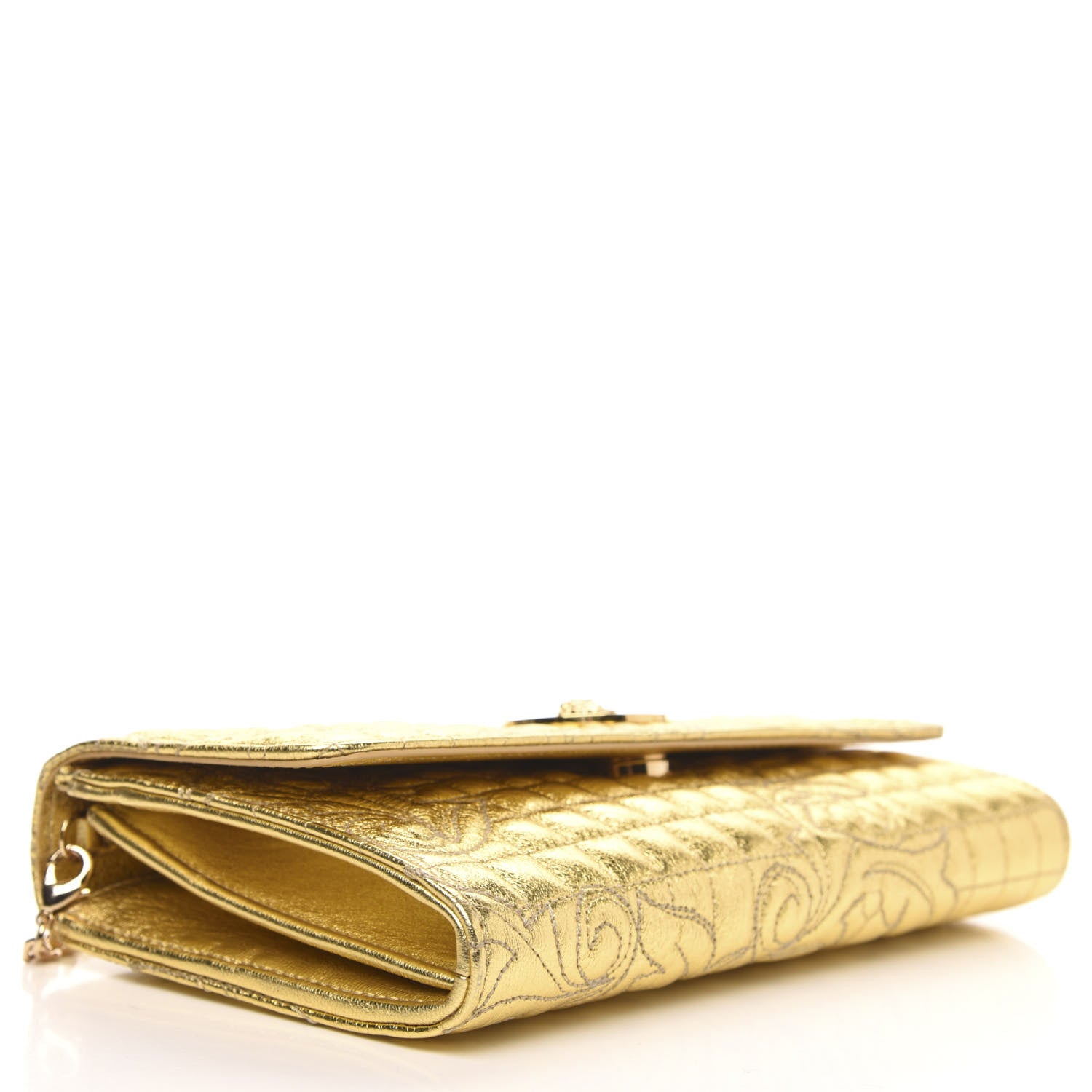 Versace Metallic Nappa Barocco Quilted Wallet On Chain Crossbody Gold 4 of 8