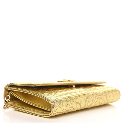 Versace Metallic Nappa Barocco Quilted Wallet On Chain Crossbody Gold 4 of 8