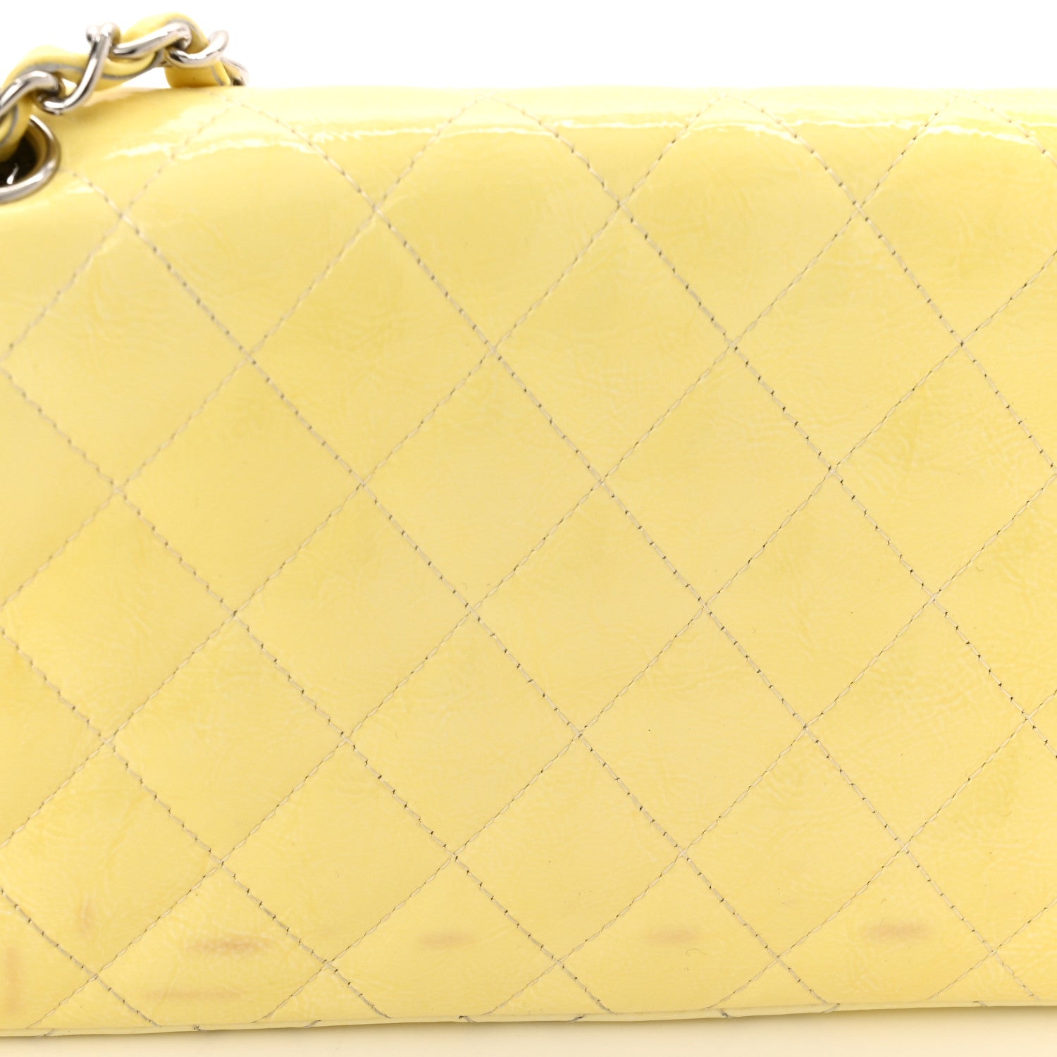 Chanel Distressed Patent Calfskin Quilted East West Flap Clutch Ivory 12 of 12