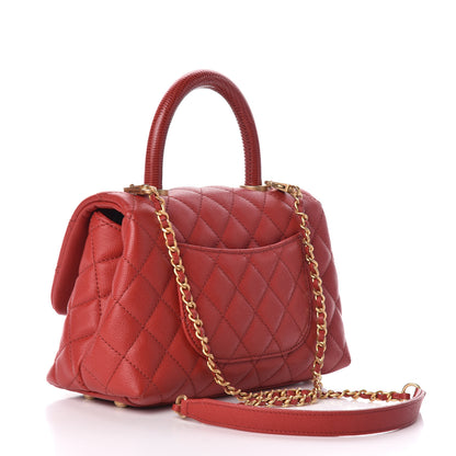 Chanel Caviar Lizard Quilted Mini Coco Handle Flap Red 3 of 13