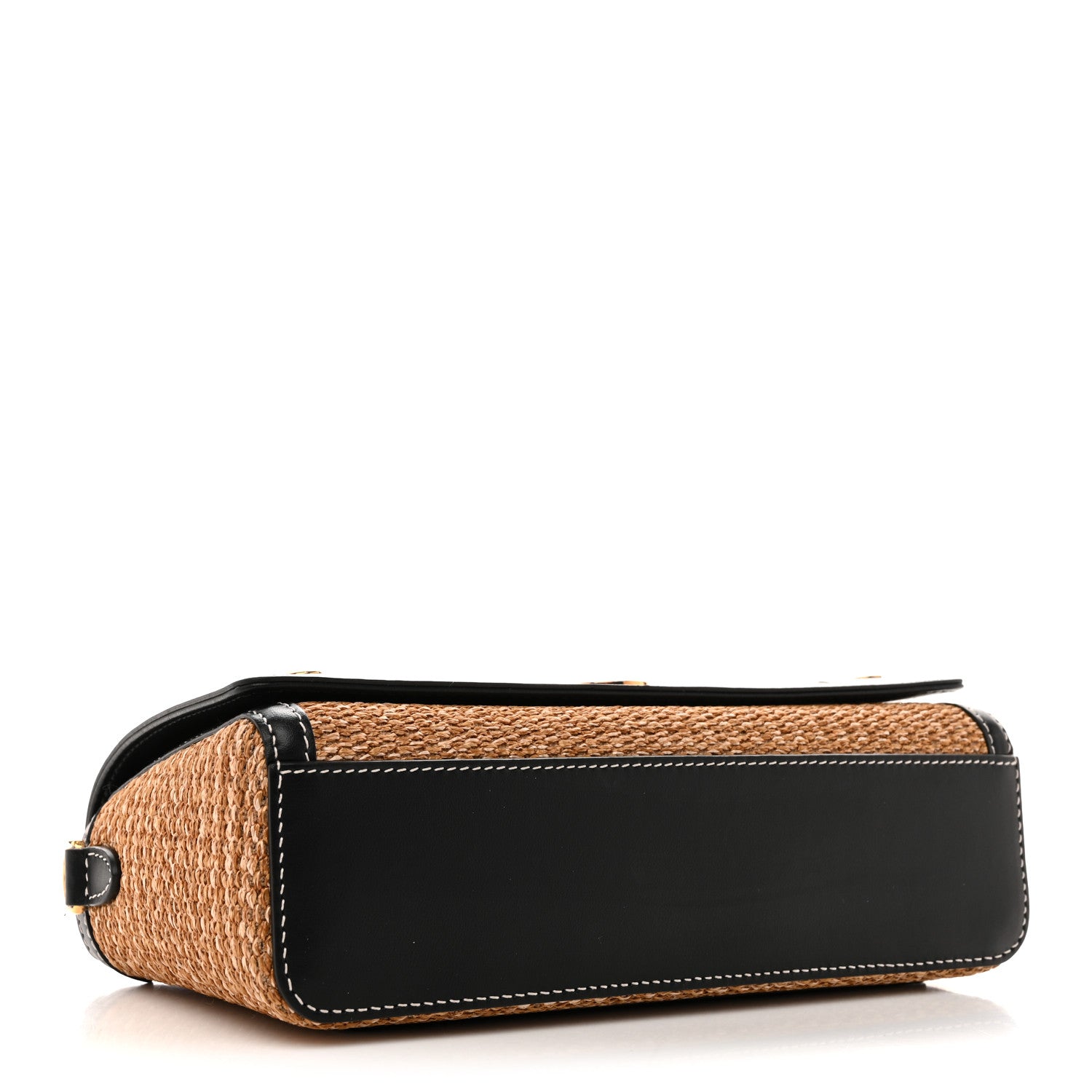 Burberry Raffia Calfskin TB Small Note Crossbody Bag Natural Black