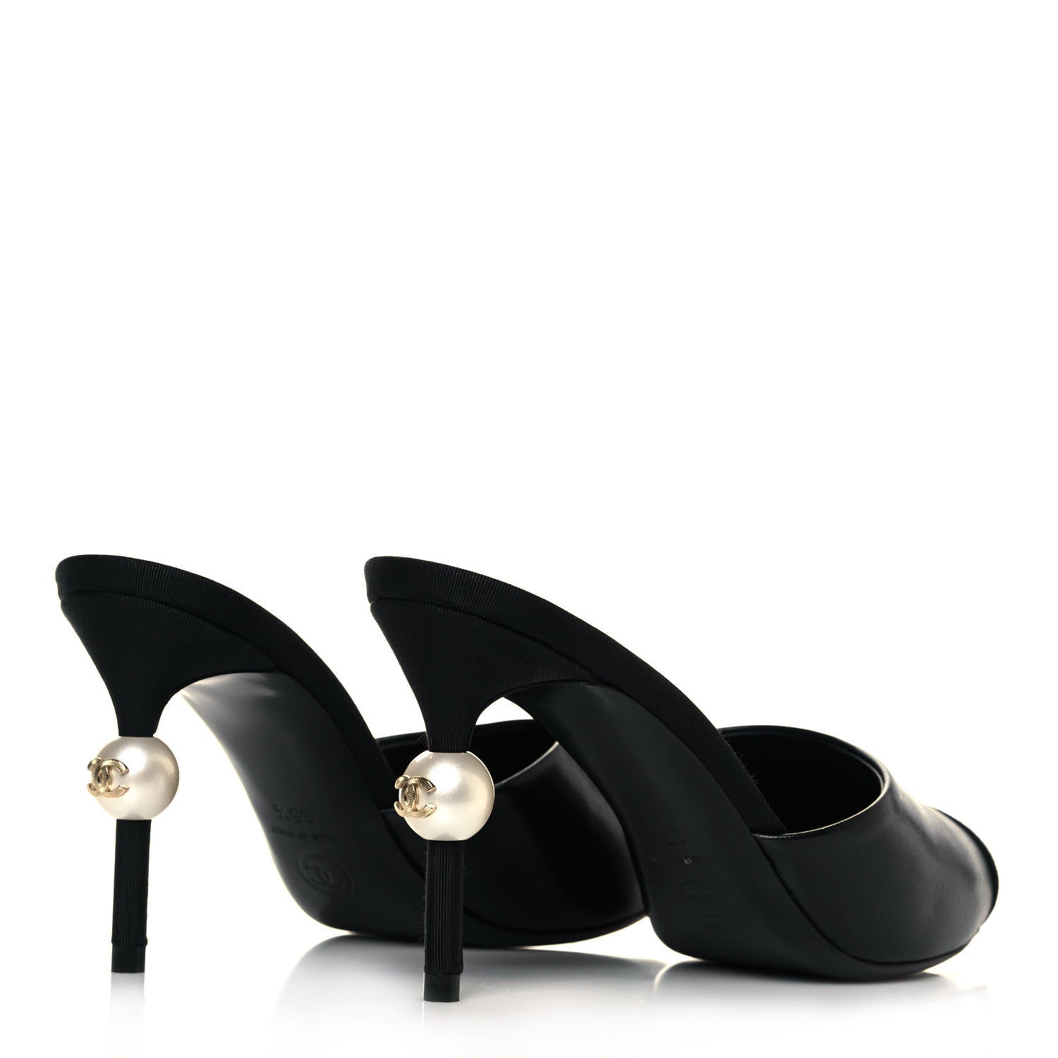 Chanel Goatskin Grosgrain Cap Toe Pearl Mule 35.5 Black 4 of 9