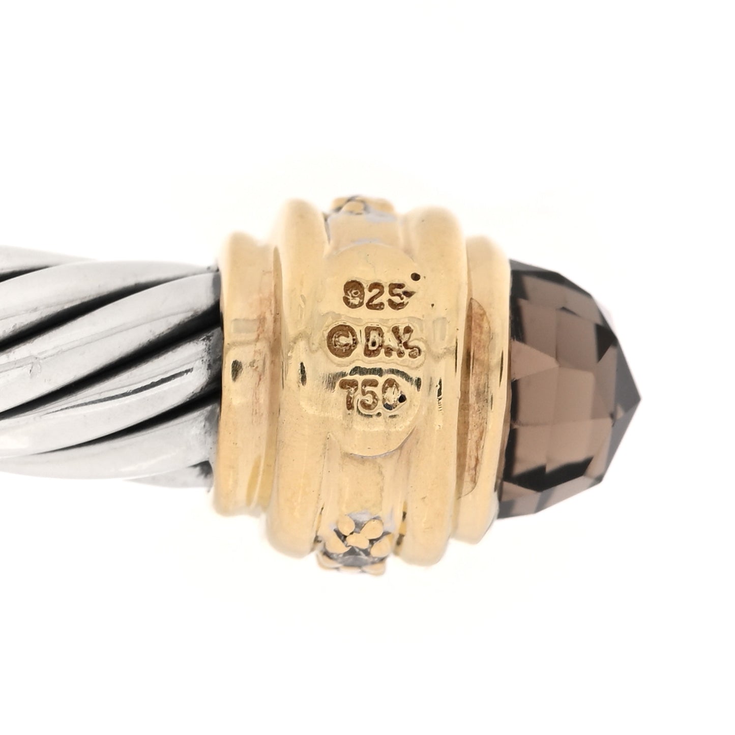 Sterling Silver 18K Yellow Gold Diamond Smoky Quartz 7mm Cable Classics Bracelet