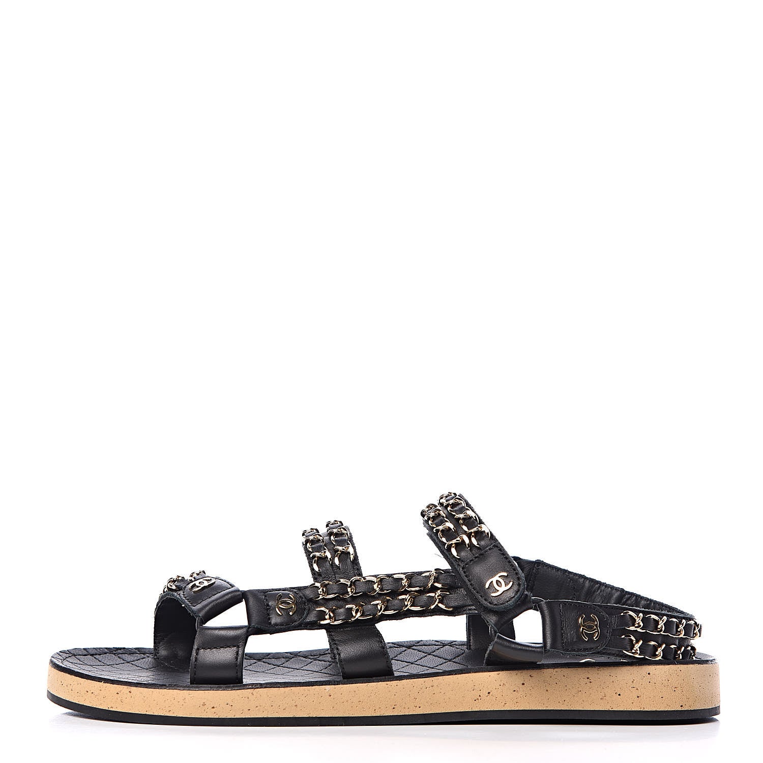 Chanel Calfskin Chain Flat Sandals 41 Black 1 of 8