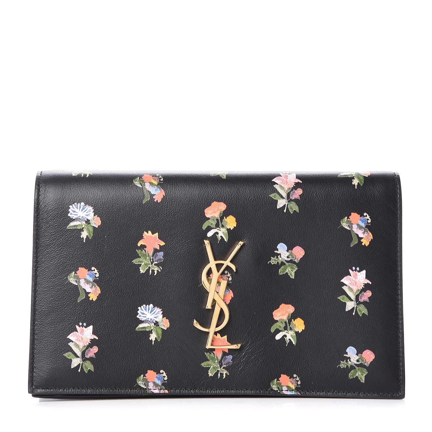 Saint Laurent Calfskin Prairie Flower Printed Small Monogram Clutch Black Multicolor 1 of 8