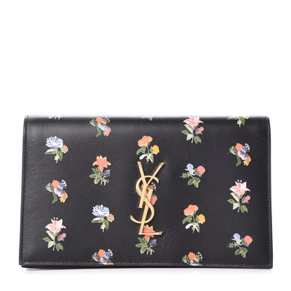 Saint Laurent Calfskin Prairie Flower Printed Small Monogram Clutch Black Multicolor 1 of 8