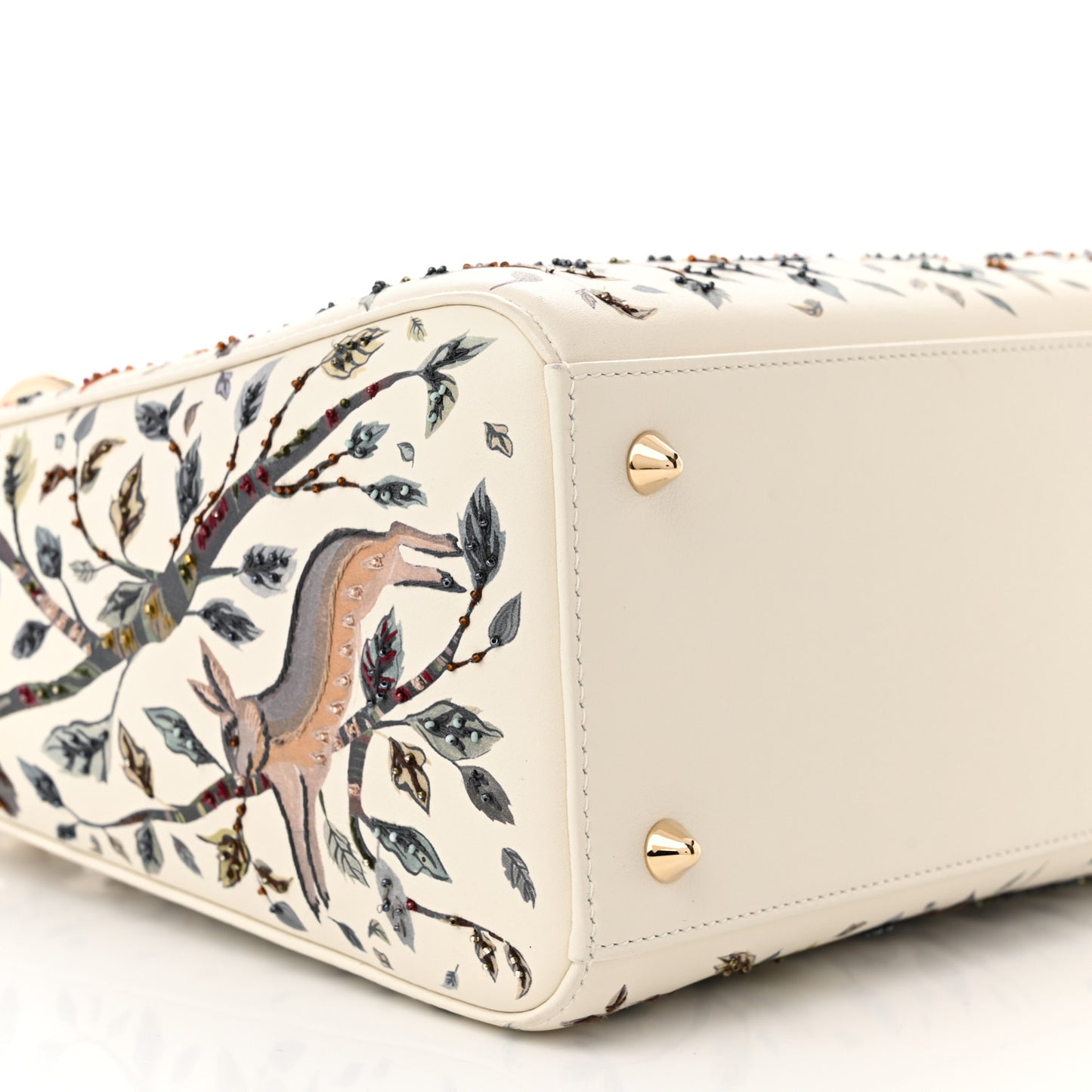 Calfskin Embroidered Medium Lady Dior White Multicolor