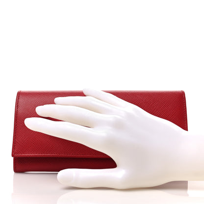 Prada Saffiano Triangle Continental Flap Wallet Fuoco 2 of 7