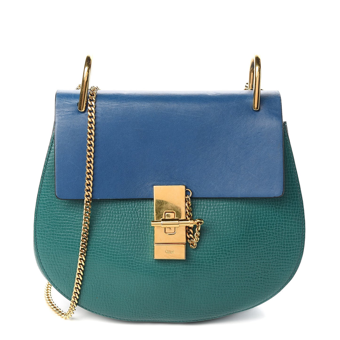 Grained Calfskin Lambskin Bi-Color Drew Shoulder Bag Stone Green