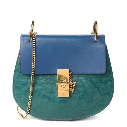 Chloe Grained Calfskin Lambskin Bi-Color Drew Shoulder Bag Stone Green 1 of 11