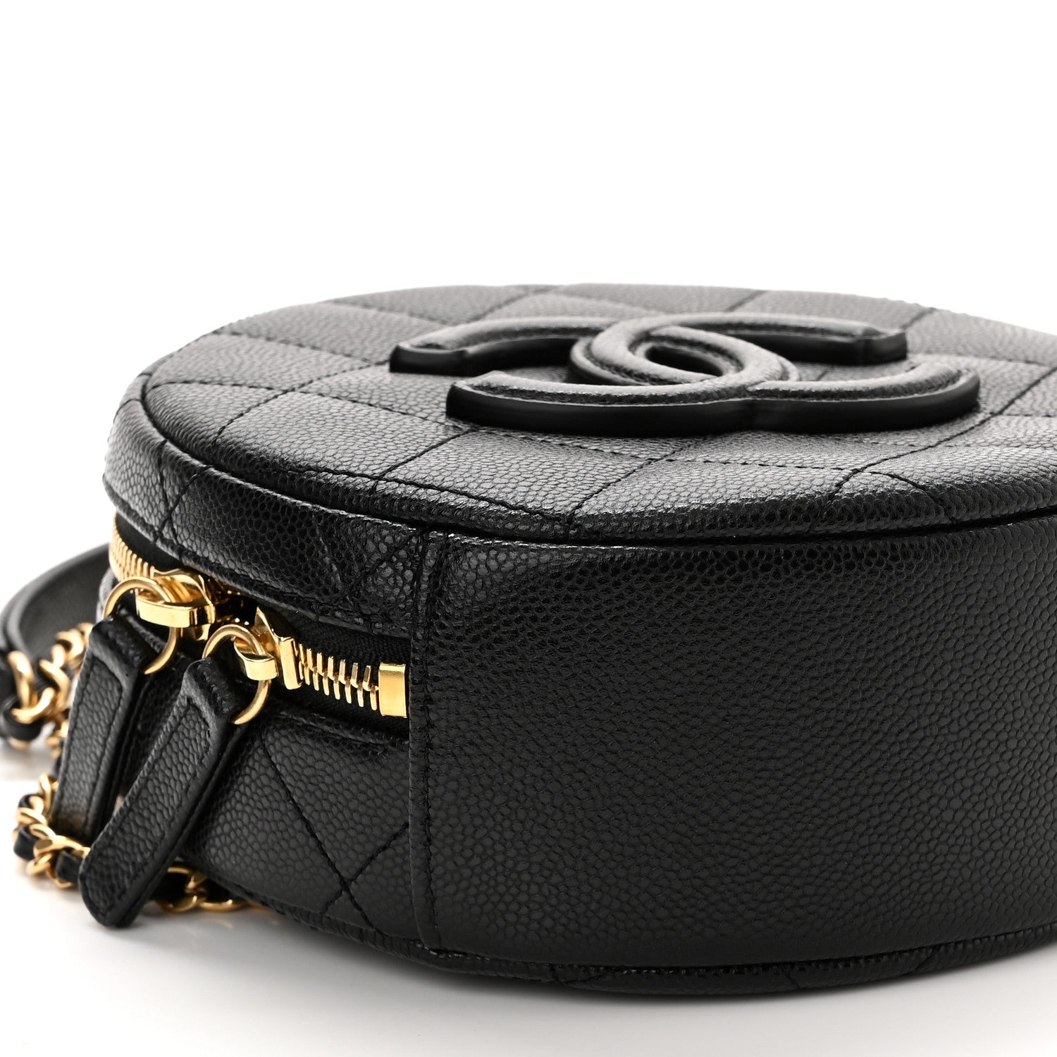 Chanel Caviar Quilted Small Round Vanity With Chain Black 9 of 11