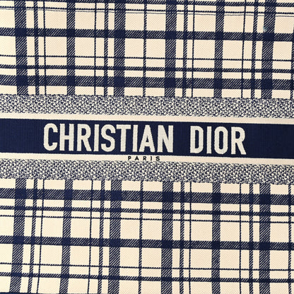 Christian Dior Canvas Embroidered Medium Check'n'Dior Book Tote Blue White 7 of 9