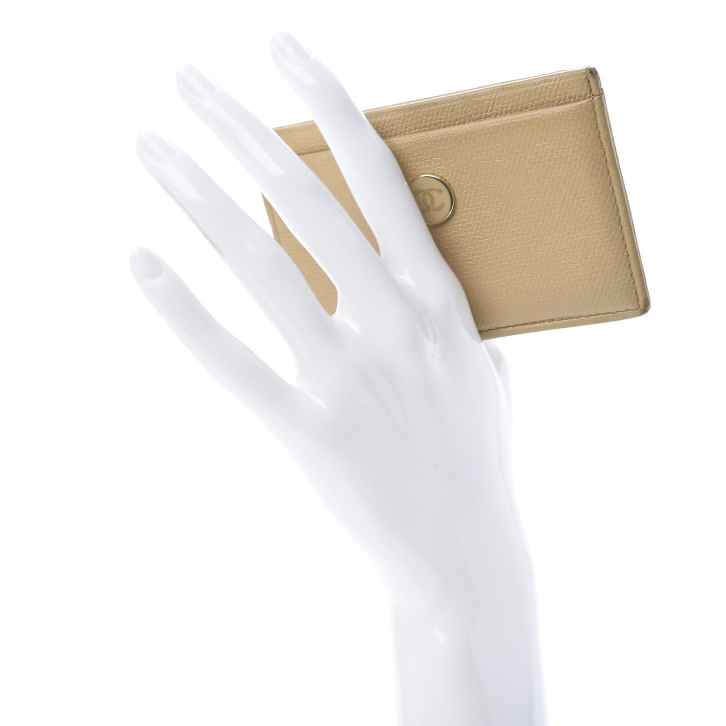 Calfskin CC Button Card Holder Beige