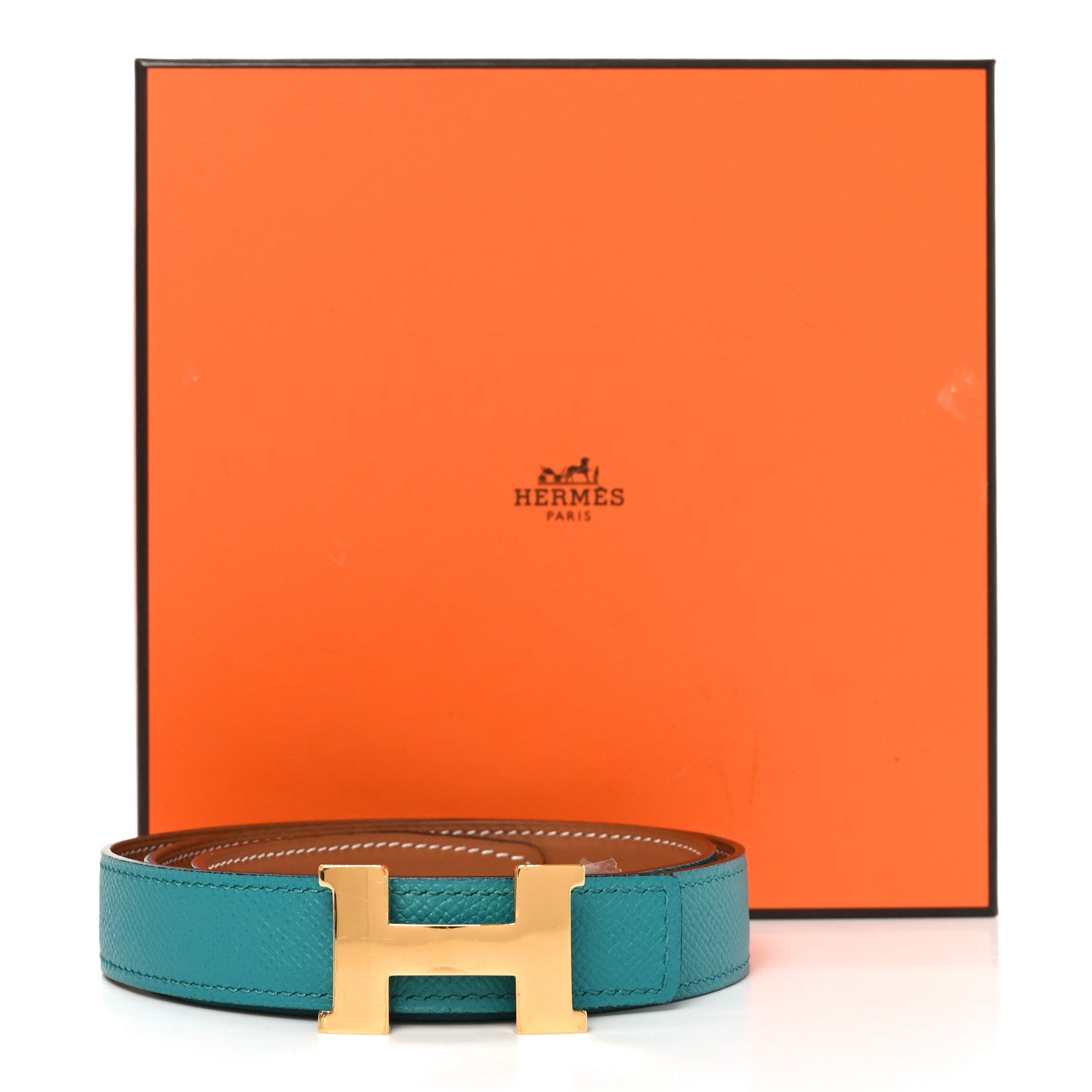 Hermes Swift Epsom 24mm Mini Constance H Belt 80 32 Bleu Paon Gold 6 of 6