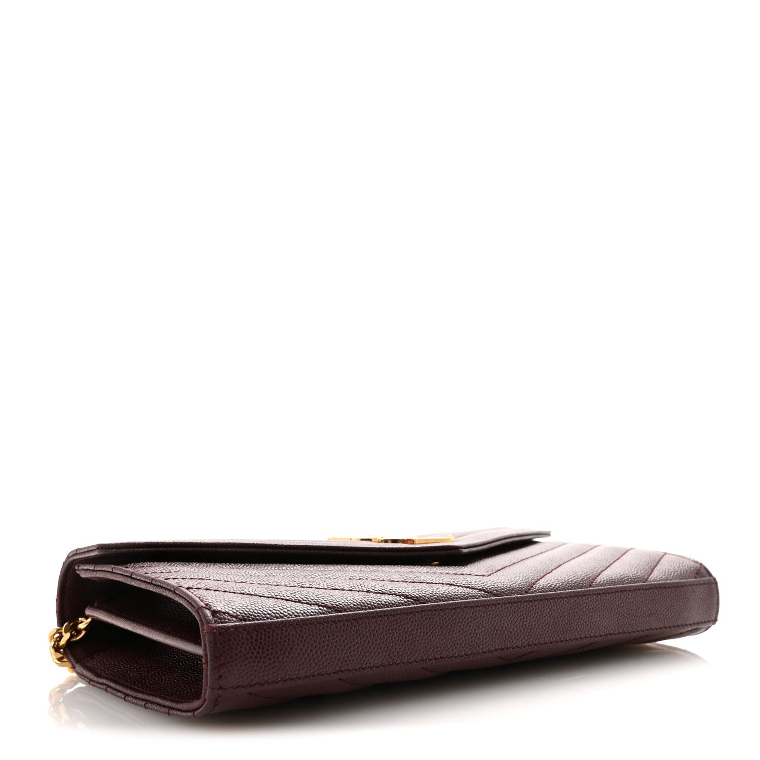 Saint Laurent Grain De Poudre Matelasse Chevron Monogram Chain Wallet Rouge Legion 4 of 10