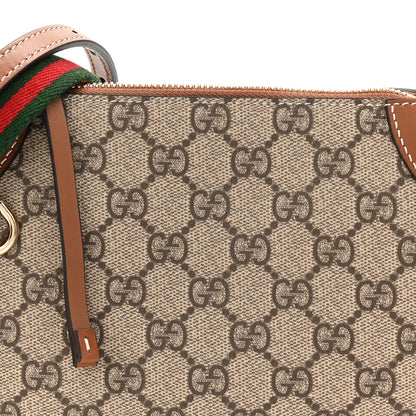 Gucci GG Supreme Monogram Textured Calfskin Small Emblem Shoulder Bag Beige Dark Brown 8 of 11