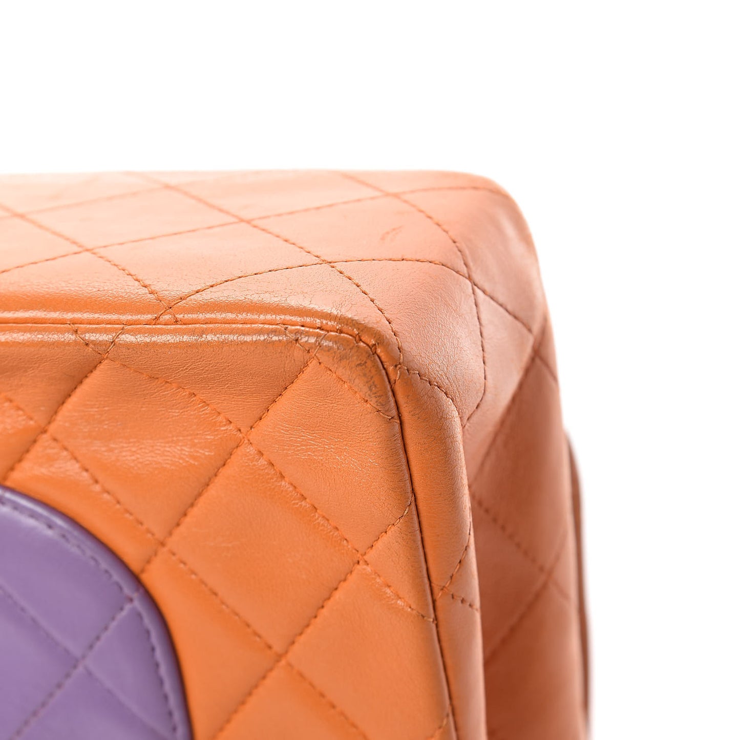 Lambskin Quilted Tri-Color Medium Double Flap Brown Blue Purple