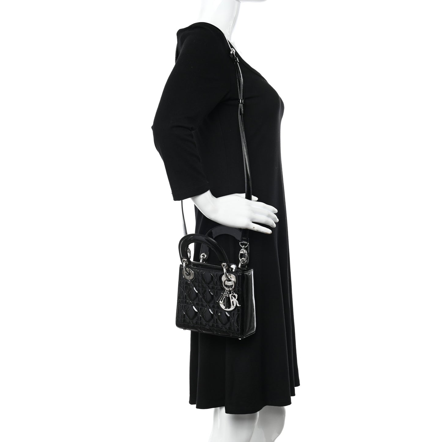 Patent Cannage Mini Lady Dior Black