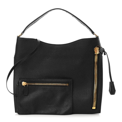 Tom Ford Pebbled Calfskin Small Alix Padlock Zip Hobo Bag Black 1 of 10