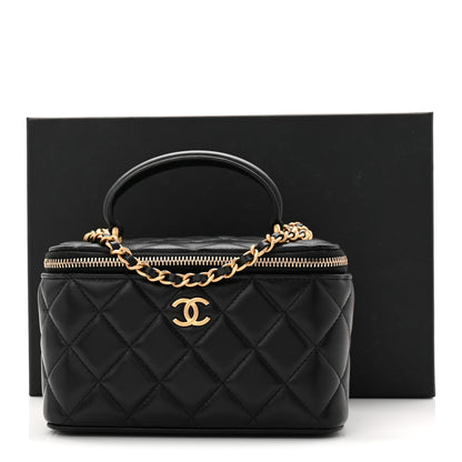 Chanel Lambskin Quilted Small Top Handle Vanity Case With Chain Black 11 of 11