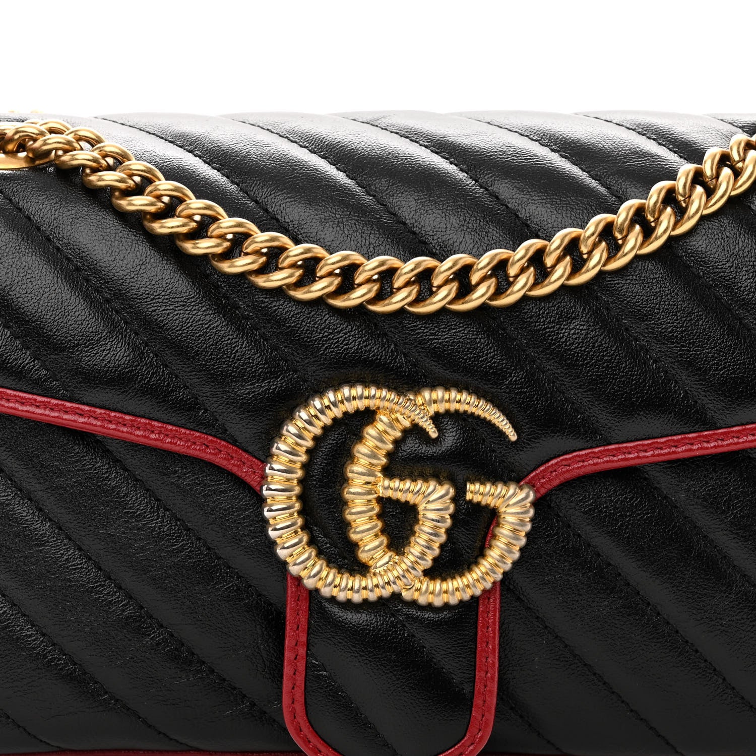 Gucci Vintage Effect Calfskin Matelasse Diagonal Small Torchon GG Marmont Shoulder Bag Black Romantic Cherry 8 of 10