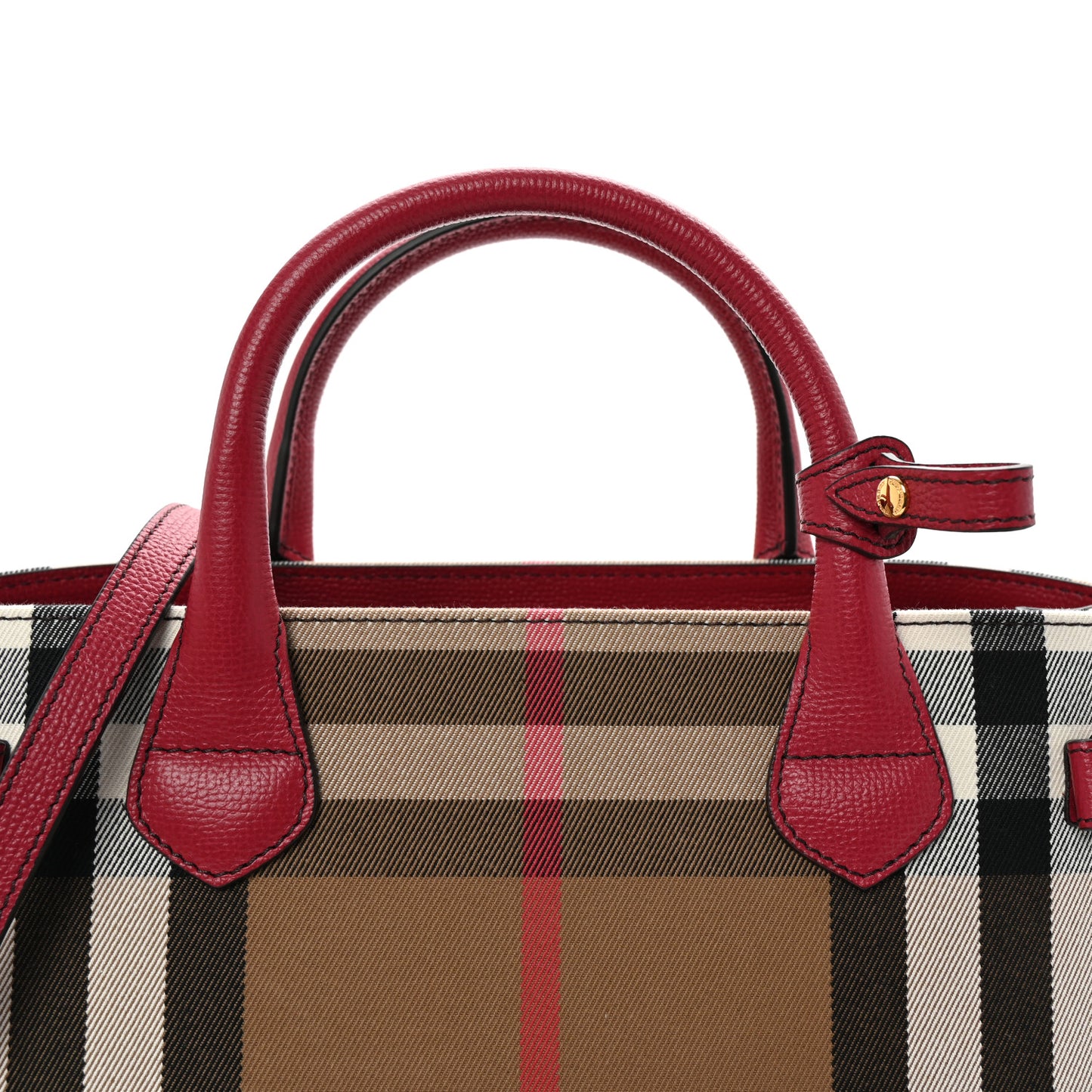 House Check Grainy Calfskin Medium Banner Tote Russet Red