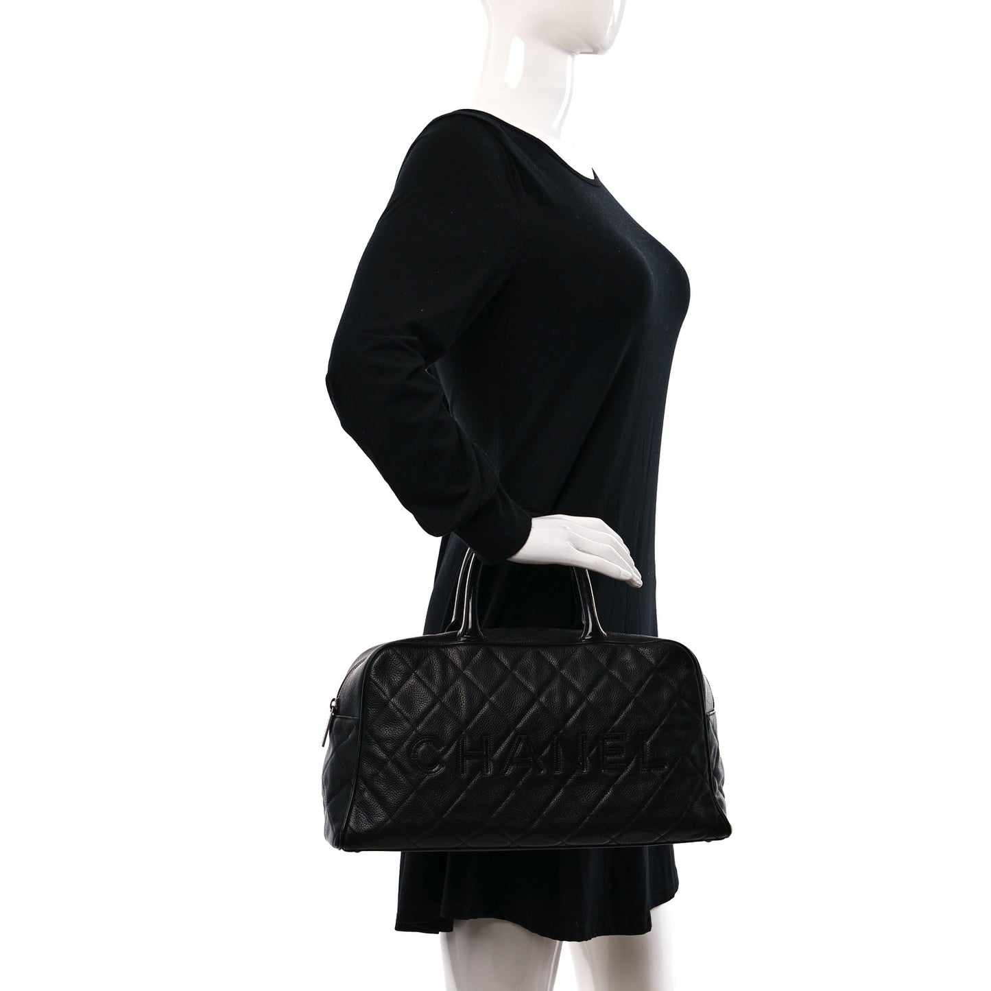 Caviar Patent Quilted Large Bowler Black