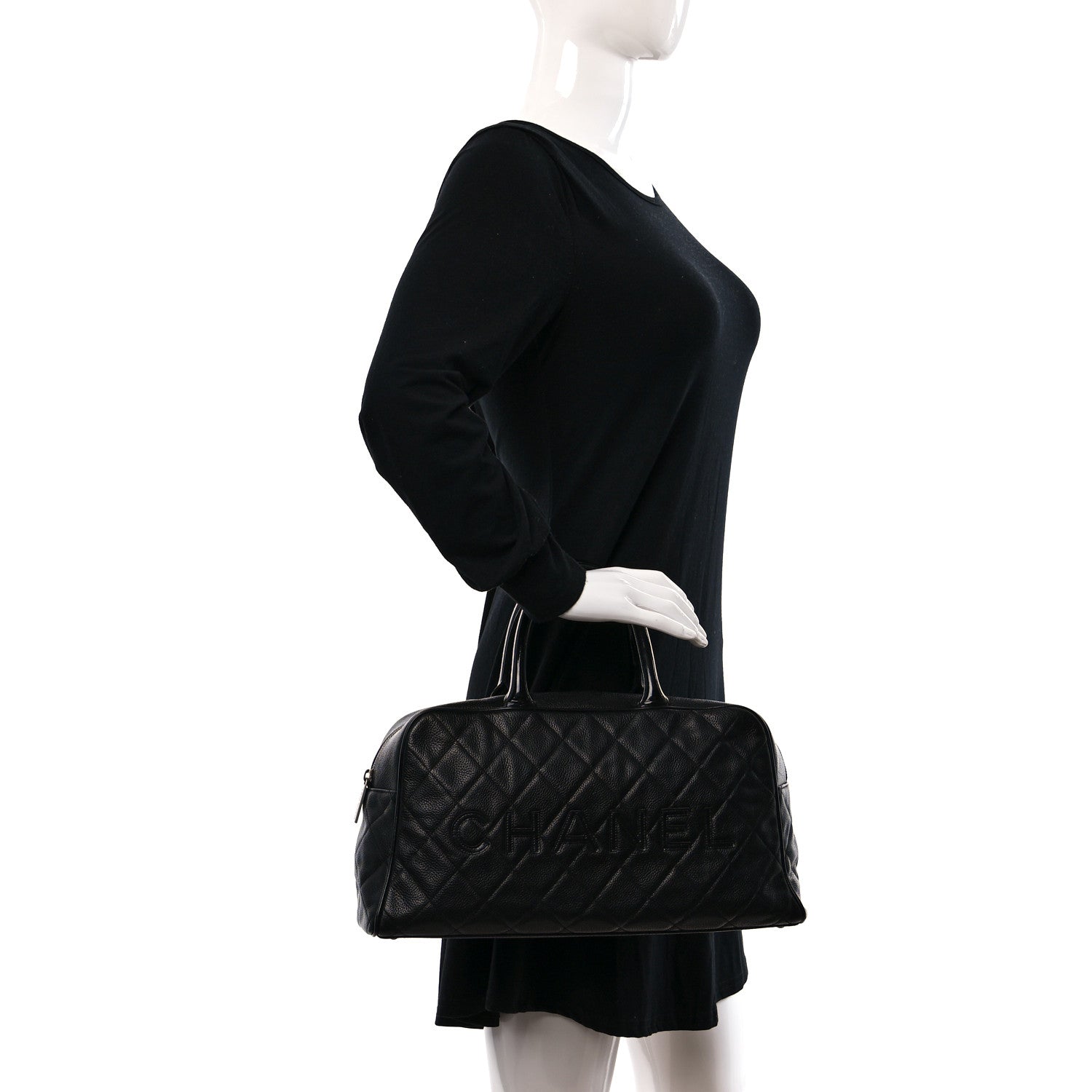 Chanel Caviar Patent Quilted Large Bowler Black 2 of 10