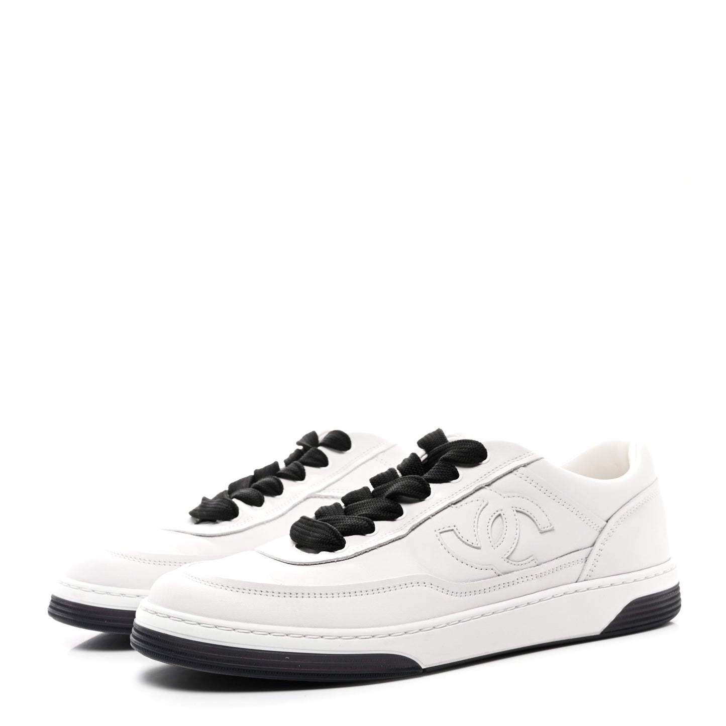 Calfskin CC Womens Sneakers 39.5 White Black