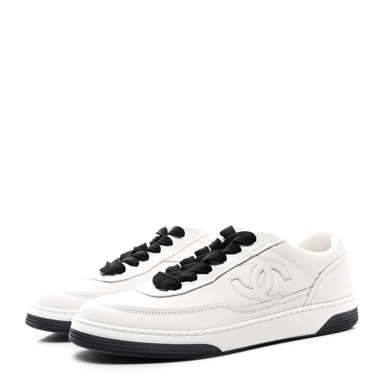 Chanel Calfskin CC Womens Sneakers 39.5 White Black 3 of 8