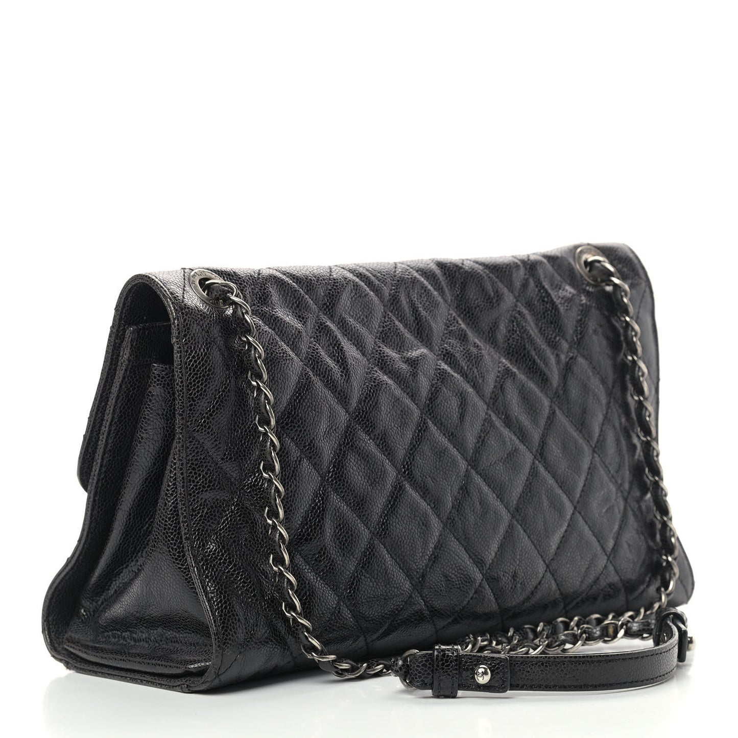 Crumpled Grained Calfskin Jumbo CC Crave Flap Black