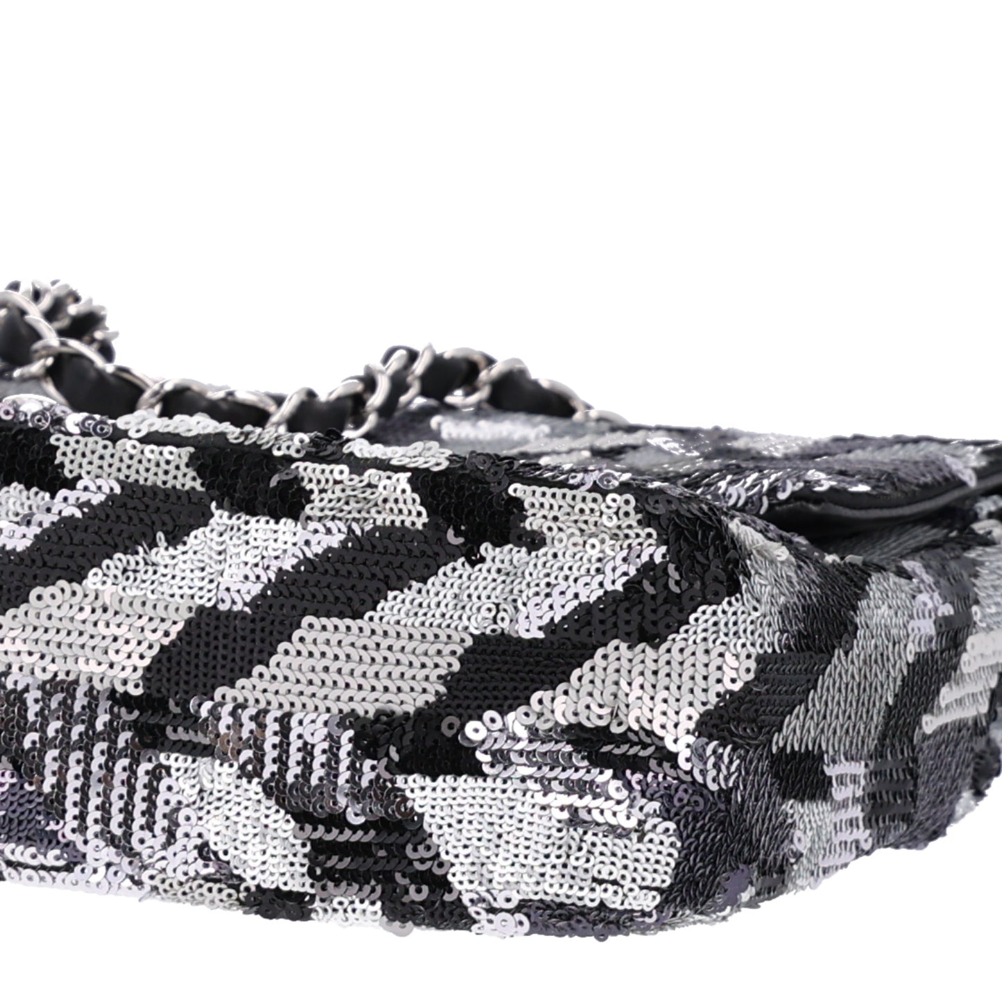 Sequin Medium Single Flap Silver Black