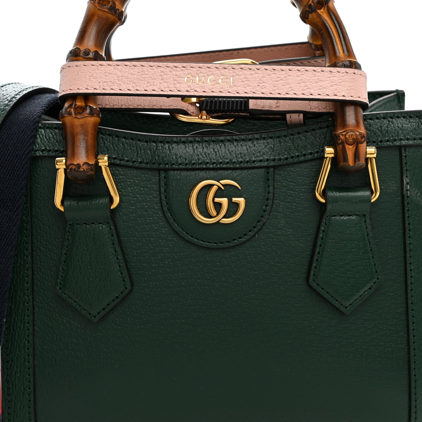 Textured Dollar Calfskin Web Mini Diana Tote Bag Vintage Green Pink