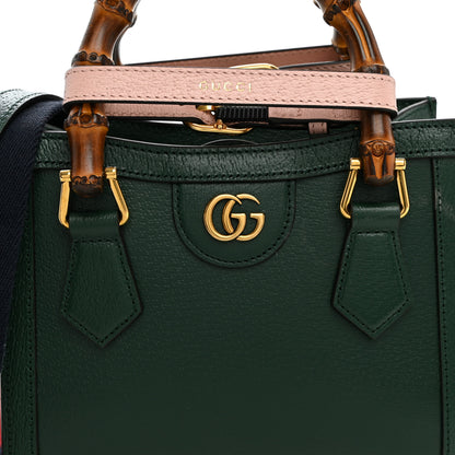 Gucci Textured Dollar Calfskin Web Mini Diana Tote Bag Vintage Green Pink 6 of 8