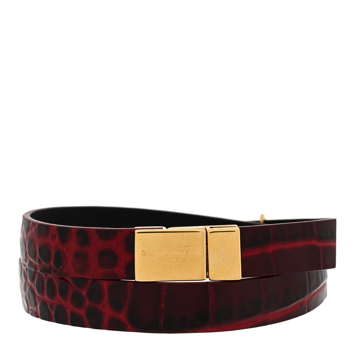 Saint Laurent Calfskin Crocodile Embossed Opyum Double Wrap Bracelet L Sunset Amber 3 of 4