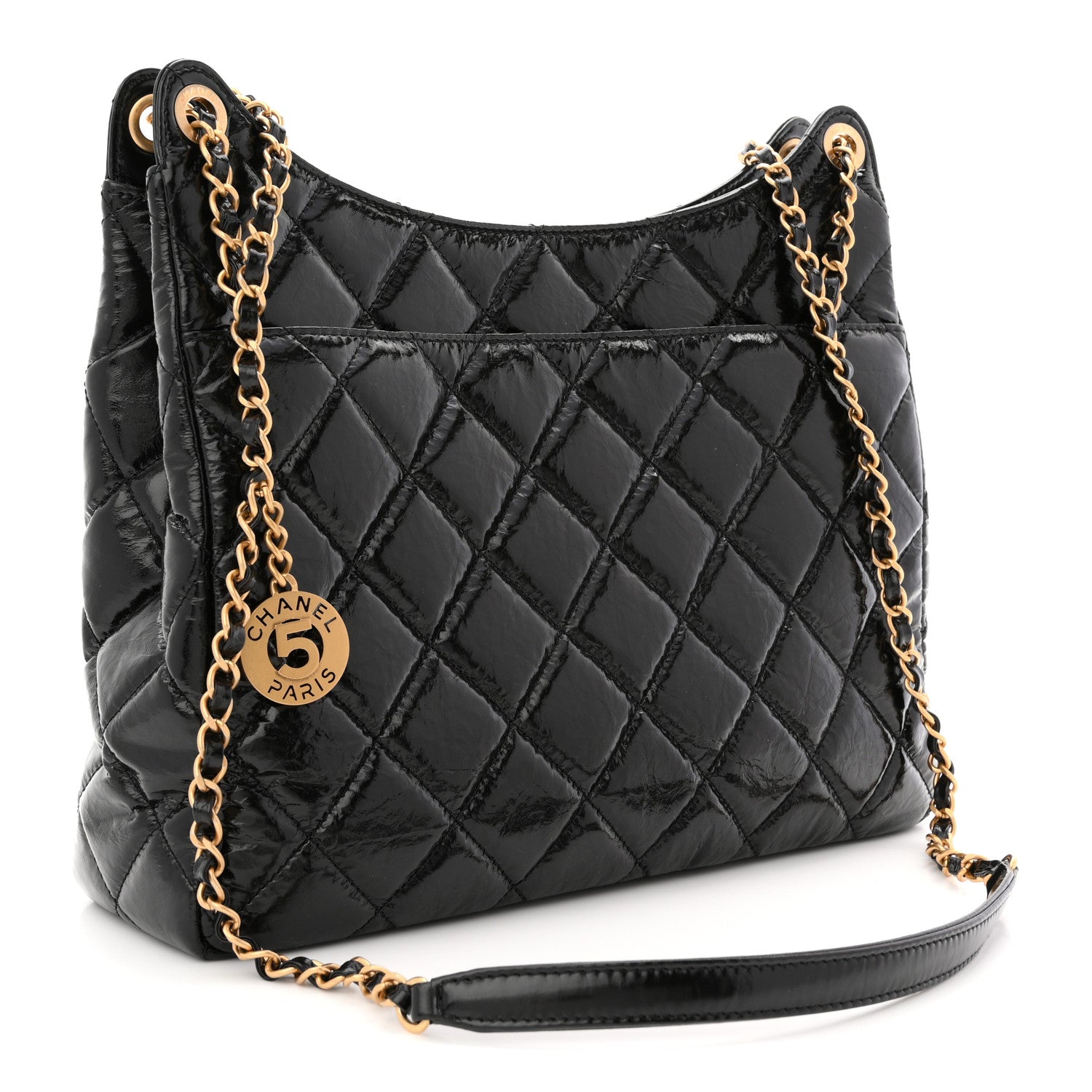 Chanel Shiny Crumpled Calfskin Quilted Large Wavy CC Hobo Black 3 of 10