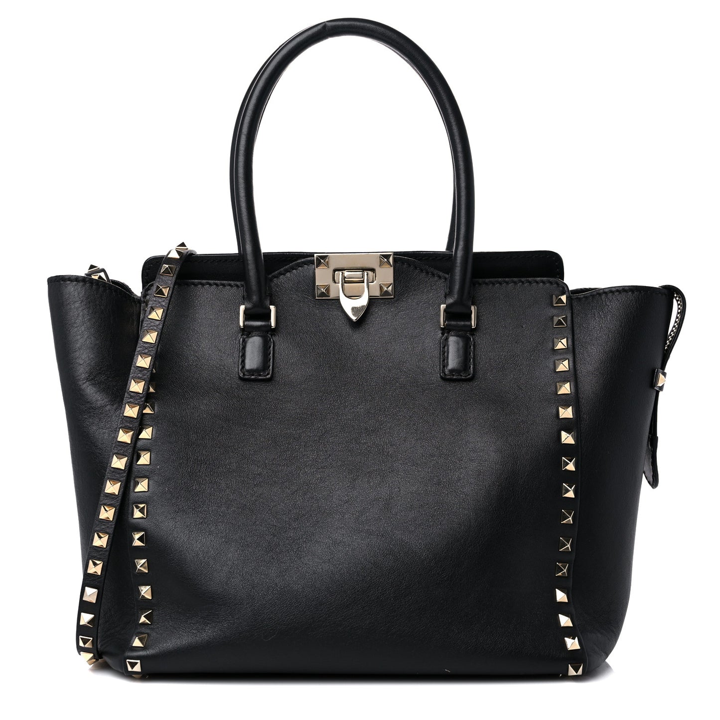 Vitello Rockstud Double Handle Tote Black